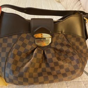 Louis Vuitton Brown Damier Ebene Shoulder Bag with Gold Hardware